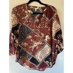 NWT Maurice's Patchwork Floral Blouse With Adjustable Sleeve Length Size M